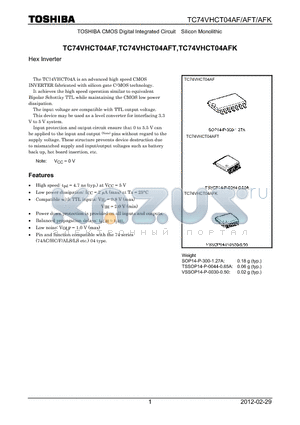 TC74VHCT04AFK_12 datasheet - Hex Inverter