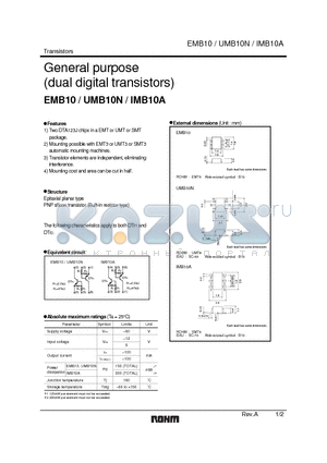 UMB10N datasheet - General purpose (dual digital transistors)