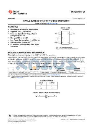 SN74LVC1G07-Q1 datasheet - SINGLE BUFFER/DRIVER WITH OPEN-DRAIN OUTPUT