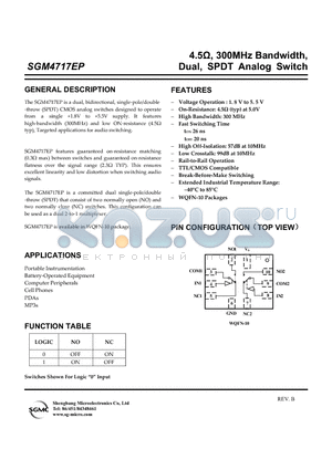 SGM4717EP datasheet - 4.5Y, 300MHz Bandwidth, Dual, SPDT Analog Switch