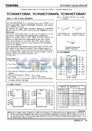 TC74VHCT139AFT datasheet - DUAL 2-TO-4 LINE DECODER