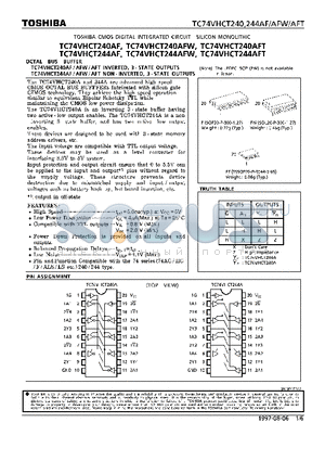 TC74VHCT240AFW datasheet - OCTAL BUS BUFFER INVERTED/NON-INVERTED, 3-STATE OUTPUTS