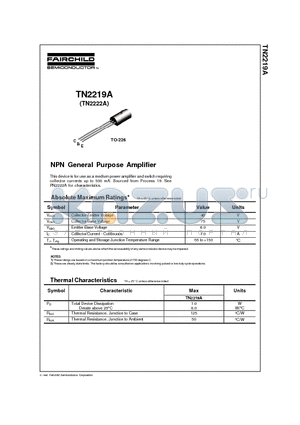 TN2219A datasheet - NPN General Purpose Amplifier