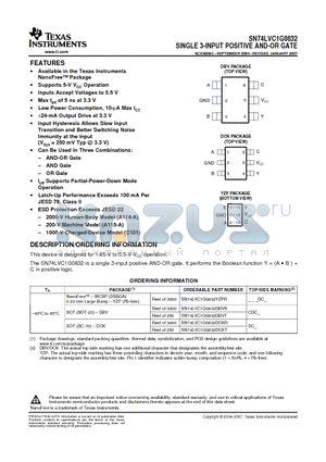 SN74LVC1G0832 datasheet - SINGLE 3-INPUT POSITIVE AND-OR GATE