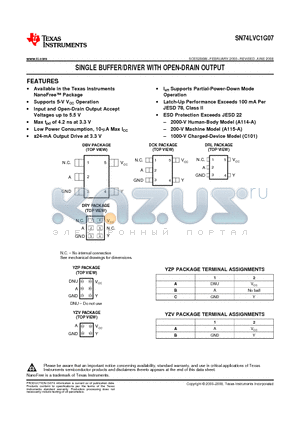 SN74LVC1G07YZVR datasheet - SINGLE BUFFER/DRIVER WITH OPEN-DRAIN OUTPUT