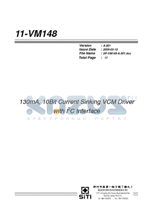 VM148 datasheet - 130mA, 10Bit Current Sinking VCM Driver with I2C Interface