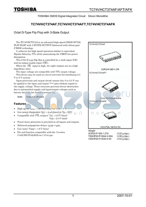TC74VHCT374AFT datasheet - Octal D-Type Flip Flop with 3-State Output