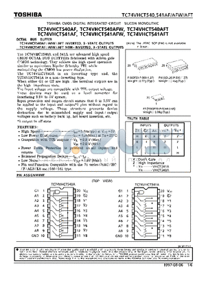 TC74VHCT541AFT datasheet - OCTAL BUS BUFFER. INVERTED/NON INVERTED, 3-STATE OUTPUTS