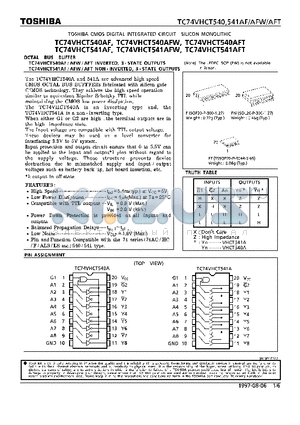 TC74VHCT541AFW datasheet - OCTAL BUS BUFFER. INVERTED/NON INVERTED, 3-STATE OUTPUTS