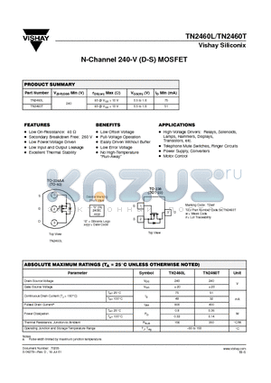 TN2460L datasheet - N-Channel 240-V (D-S) MOSFET