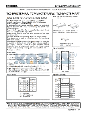 TC74VHCT574AFW datasheet - OCTAL D-TYPE FLIP-FLOP WITH 3-STATE OUTPUT