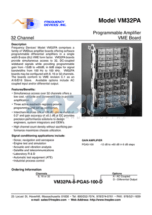 VM32PA-8 datasheet - Programmable Amplifier VME Board
