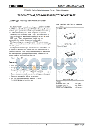 TC74VHCT74AFT datasheet - Dual D-Type Flip-Flop with Preset and Clear