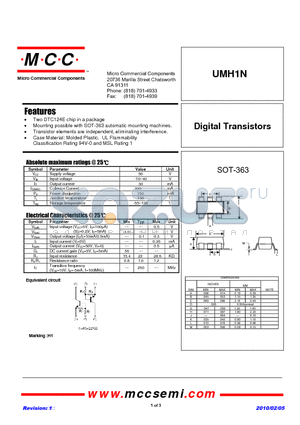 UMH1N datasheet - Digital Transistors