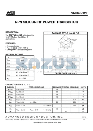 VMB40-12F datasheet - NPN SILICON RF POWER TRANSISTOR