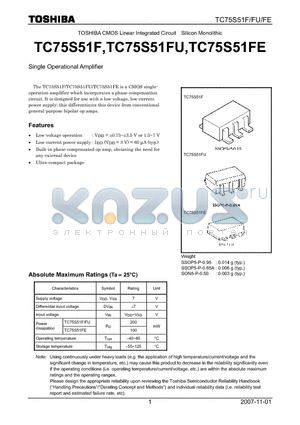 TC75S51FE datasheet - Single Operational Amplifier