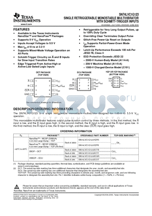 SN74LVC1G123 datasheet - SINGLE RETRIGGERABLE MONOSTABLE MULTIVIBRATOR WITH SCHMITT TRIGGER INPUTS