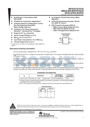 SN74LVC1G125-Q1 datasheet - SINGLE BUS BUFFER GATE WITH 3-STATE OUTPUT