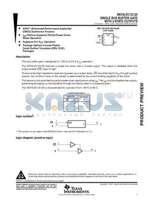 SN74LVC1G125 datasheet - SINGLE BUS BUFFER GATE WITH 3-STATE OUTPUTS