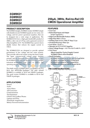 SGM8622 datasheet - 250lA, 3MHz, Rail-to-Rail I/O CMOS Operational Amplifier