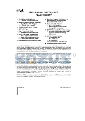 TN28F010-150 datasheet - 28F010 1024K (128K X 8) CMOS FLASH MEMORY