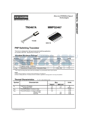 TN3467A datasheet - PNP Switching Transistor