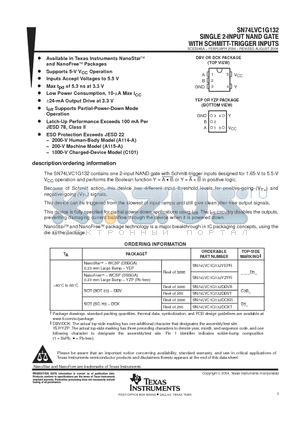 SN74LVC1G132 datasheet - SINGLE 2-INPUT NAND GATE WITH SCHMITT-TRIGGER INPUTS