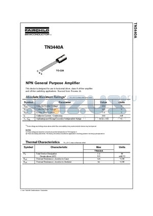 TN3440A datasheet - NPN General Purpose Amplifier