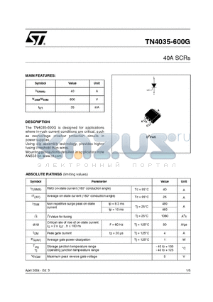 TN4035-600G-TR datasheet - 40A SCRs