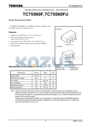 TC75S60FU datasheet - Single Operational Amplifier