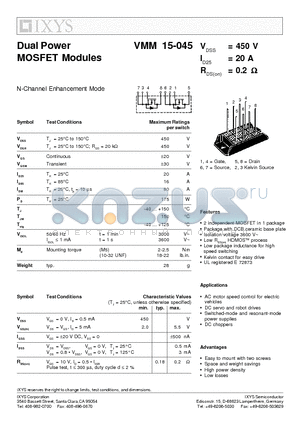 VMM15-045 datasheet - Dual Power MOSFET Modules