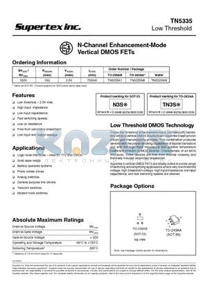 TN5335N8 datasheet - N-Channel Enhancement-Mode Vertical DMOS FETs