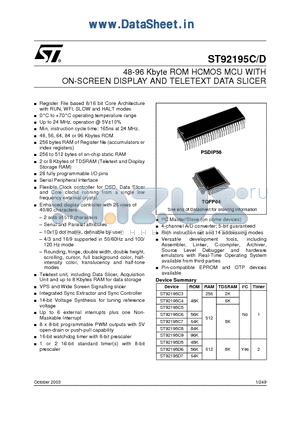 ST92195C6T1 datasheet - 48-96 Kbyte ROM HCMOS MCU WITH ON-SCREEN DISPLAY AND TELETEXT DATA SLICER