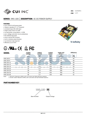 VMS-100-24 datasheet - AC-DC POWER SUPPLY