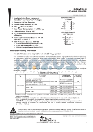 SN74LVC1G139DCUR datasheet - 2-TO -4 LINE DECODER