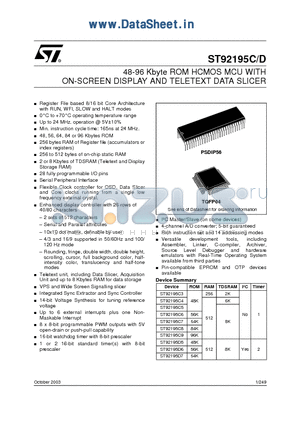 ST92195C7T1 datasheet - 48-96 Kbyte ROM HCMOS MCU WITH ON-SCREEN DISPLAY AND TELETEXT DATA SLICER