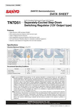 TN7D51 datasheet - ExPD (Excellent-Performance Power & RF Device) Separately-Excited Step-Down Switching Regulator (12V Output type)