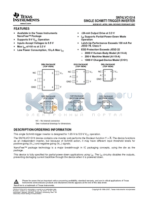 SN74LVC1G14DCKTG4 datasheet - SINGLE SCHMITT-TRIGGER INVERTER