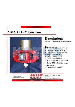 VMX1033 datasheet - Magnetron