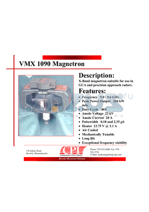 VMX1090 datasheet - Magnetron
