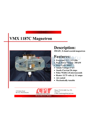 VMX1187C datasheet - Magnetron