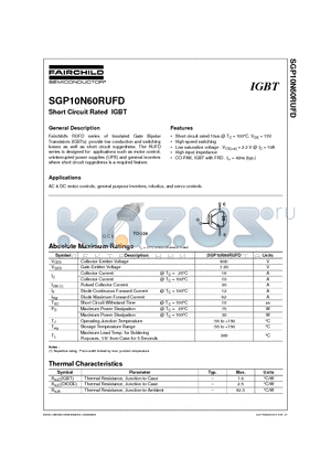 SGP10N60RUFD datasheet - Short Circuit Rated IGBT