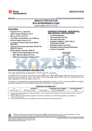 SN74LVC1G175-EP datasheet - SINGLE D-TYPE FLIP-FLOP WITH ASYNCHRONOUS CLEAR