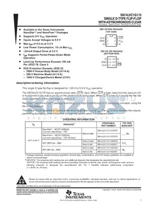 SN74LVC1G175YEPR datasheet - SINGLE D-TYPE DFLIP FLOP WITH ASYNCHRONOUS CLEAR