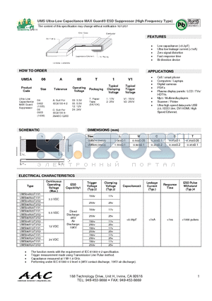 UMSA04A03T2V1 datasheet - UMS Ultra-Low Capacitance MAX Guard^ ESD Suppressor (High Frequency Type)