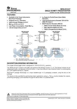 SN74LVC1G17DBVTG4 datasheet - SINGLE SCHMITT-TRIGGER BUFFER