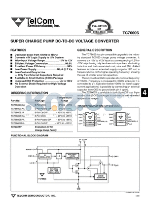 TC7660SCPA datasheet - SUPER CHARGE PUMP DC-TO-DC VOLTAGE CONVERTER