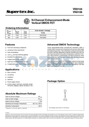 VN0106 datasheet - N-Channel Enhancement-Mode Vertical DMOS FET