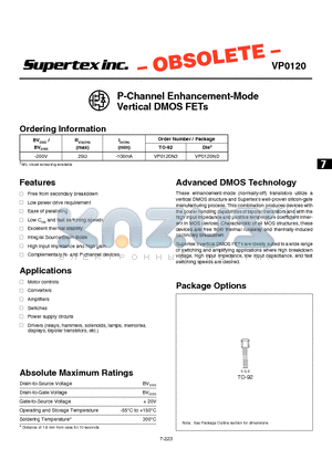 VN0120 datasheet - N-Channel Enhancement-Mode Vertical DMOS FETs