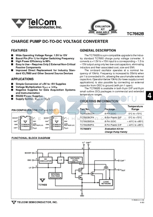 TC7662B datasheet - CHARGE PUMP DC-TO-DC VOLTAGE CONVERTER